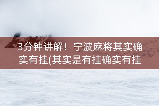 3分钟讲解！宁波麻将其实确实有挂(其实是有挂确实有挂)