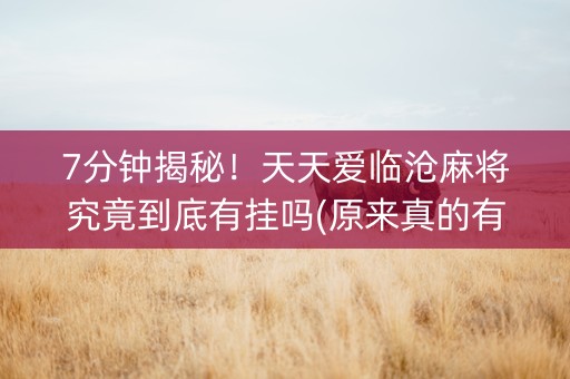 7分钟揭秘！天天爱临沧麻将究竟到底有挂吗(原来真的有挂)