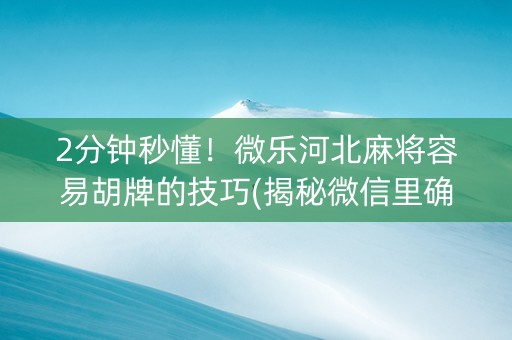 2分钟秒懂！微乐河北麻将容易胡牌的技巧(揭秘微信里确实有猫腻)