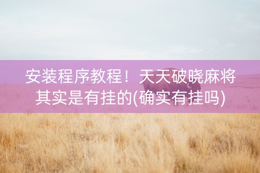 安装程序教程！天天破晓麻将其实是有挂的(确实有挂吗)