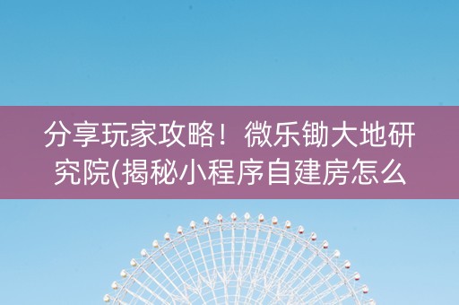 分享玩家攻略！微乐锄大地研究院(揭秘小程序自建房怎么赢)