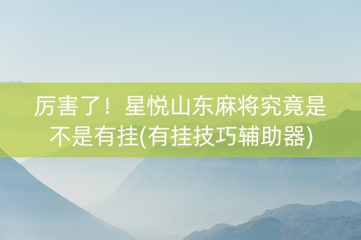 厉害了！星悦山东麻将究竟是不是有挂(有挂技巧辅助器)