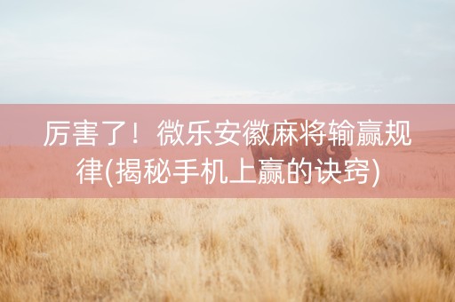 厉害了！微乐安徽麻将输赢规律(揭秘手机上赢的诀窍)