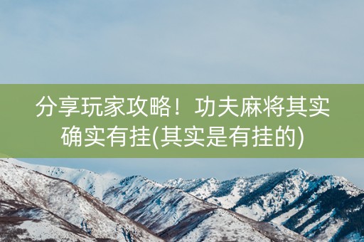 分享玩家攻略！功夫麻将其实确实有挂(其实是有挂的)