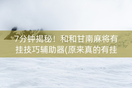 7分钟揭秘！和和甘南麻将有挂技巧辅助器(原来真的有挂)