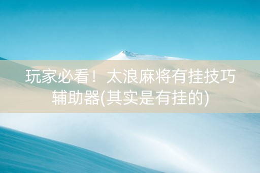 玩家必看！太浪麻将有挂技巧辅助器(其实是有挂的)