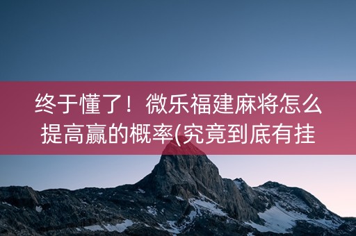 终于懂了！微乐福建麻将怎么提高赢的概率(究竟到底有挂吗)