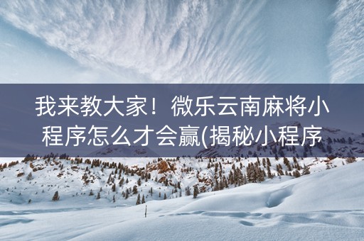 我来教大家！微乐云南麻将小程序怎么才会赢(揭秘小程序最新神器下载)