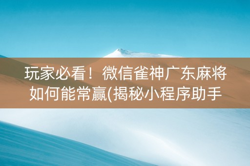 玩家必看！微信雀神广东麻将如何能常赢(揭秘小程序助手软件)