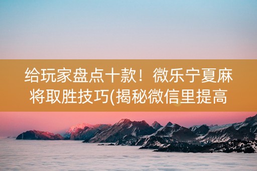 给玩家盘点十款！微乐宁夏麻将取胜技巧(揭秘微信里提高赢的概率)