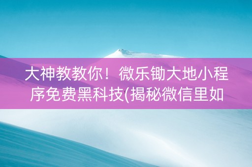 大神教教你！微乐锄大地小程序免费黑科技(揭秘微信里如何让牌变好)