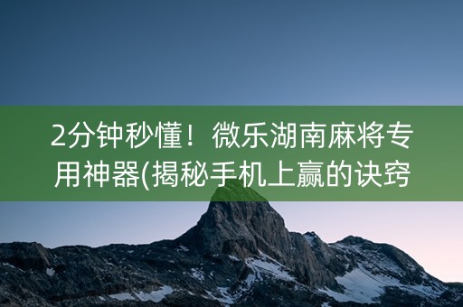 2分钟秒懂！微乐湖南麻将专用神器(揭秘手机上赢的诀窍)