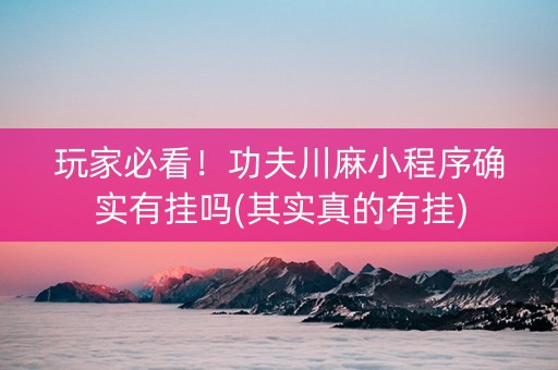 玩家必看！功夫川麻小程序确实有挂吗(其实真的有挂)