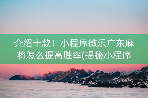介绍十款！小程序微乐广东麻将怎么提高胜率(揭秘小程序输赢技巧)
