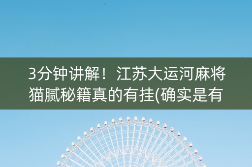 3分钟讲解！江苏大运河麻将猫腻秘籍真的有挂(确实是有挂的)