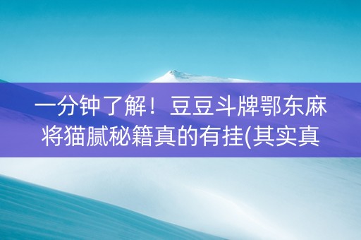一分钟了解！豆豆斗牌鄂东麻将猫腻秘籍真的有挂(其实真的确实有挂)