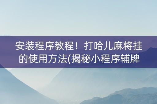 安装程序教程！打哈儿麻将挂的使用方法(揭秘小程序辅牌器)