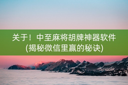 关于！中至麻将胡牌神器软件(揭秘微信里赢的秘诀)