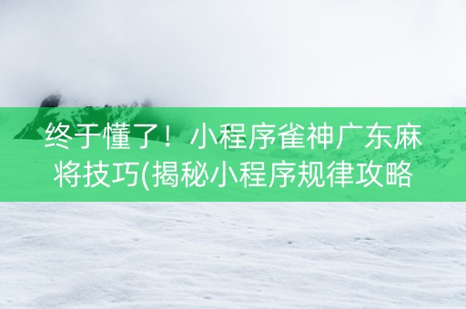 终于懂了！小程序雀神广东麻将技巧(揭秘小程序规律攻略)