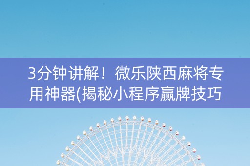 3分钟讲解！微乐陕西麻将专用神器(揭秘小程序赢牌技巧)