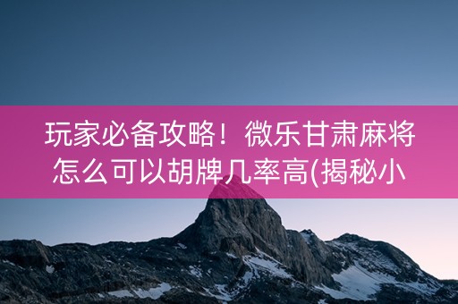 玩家必备攻略！微乐甘肃麻将怎么可以胡牌几率高(揭秘小程序输赢规律)