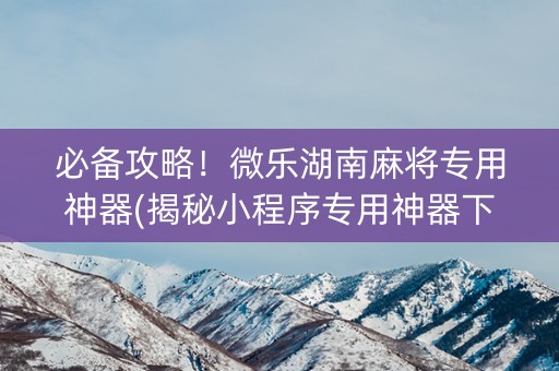 必备攻略！微乐湖南麻将专用神器(揭秘小程序专用神器下载)