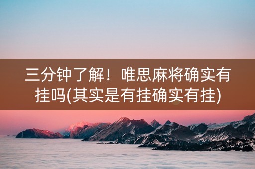 三分钟了解！唯思麻将确实有挂吗(其实是有挂确实有挂)