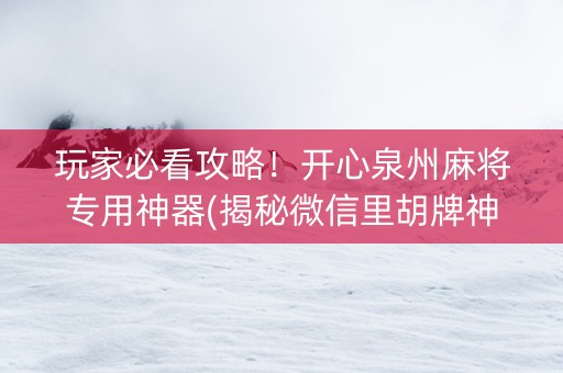 玩家必看攻略！开心泉州麻将专用神器(揭秘微信里胡牌神器)