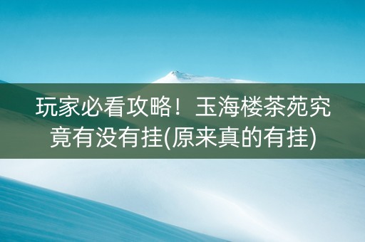 玩家必看攻略！玉海楼茶苑究竟有没有挂(原来真的有挂)