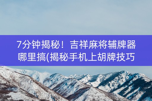 7分钟揭秘！吉祥麻将辅牌器哪里搞(揭秘手机上胡牌技巧)