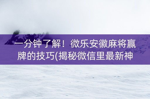 一分钟了解！微乐安徽麻将赢牌的技巧(揭秘微信里最新神器下载)