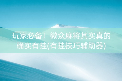 玩家必备！微众麻将其实真的确实有挂(有挂技巧辅助器)
