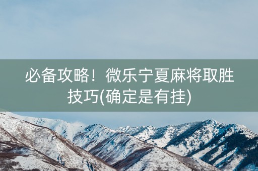 必备攻略！微乐宁夏麻将取胜技巧(确定是有挂)