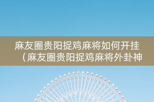 麻友圈贵阳捉鸡麻将如何开挂（麻友圈贵阳捉鸡麻将外卦神器下载安装）