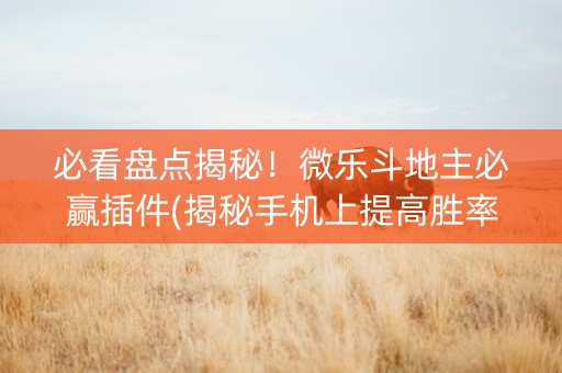 必看盘点揭秘！微乐斗地主必赢插件(揭秘手机上提高胜率)