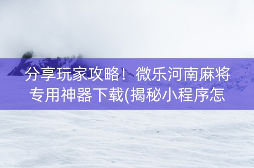 分享玩家攻略！微乐河南麻将专用神器下载(揭秘小程序怎么容易赢)