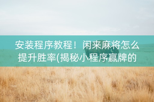 安装程序教程！闲来麻将怎么提升胜率(揭秘小程序赢牌的技巧)