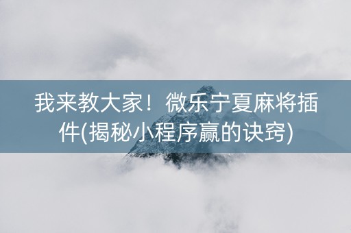 我来教大家！微乐宁夏麻将插件(揭秘小程序赢的诀窍)