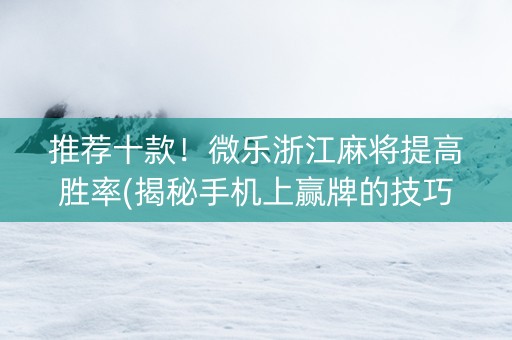 推荐十款！微乐浙江麻将提高胜率(揭秘手机上赢牌的技巧)