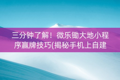 三分钟了解！微乐锄大地小程序赢牌技巧(揭秘手机上自建房怎么赢)