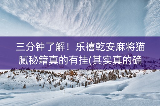 三分钟了解！乐禧乾安麻将猫腻秘籍真的有挂(其实真的确实有挂)