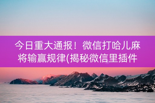 今日重大通报！微信打哈儿麻将输赢规律(揭秘微信里插件购买)