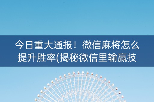 今日重大通报！微信麻将怎么提升胜率(揭秘微信里输赢技巧)