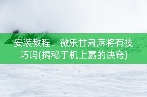 安装教程！微乐甘肃麻将有技巧吗(揭秘手机上赢的诀窍)