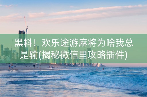 黑料！欢乐途游麻将为啥我总是输(揭秘微信里攻略插件)