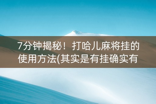 7分钟揭秘！打哈儿麻将挂的使用方法(其实是有挂确实有挂)