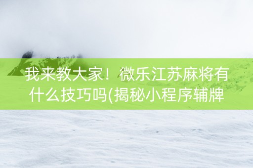 我来教大家！微乐江苏麻将有什么技巧吗(揭秘小程序辅牌器)