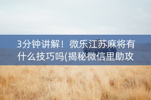 3分钟讲解！微乐江苏麻将有什么技巧吗(揭秘微信里助攻神器)