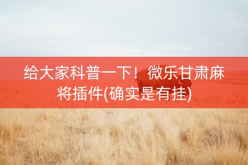 给大家科普一下！微乐甘肃麻将插件(确实是有挂)