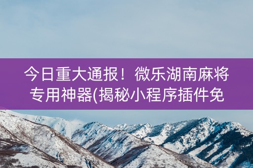 今日重大通报！微乐湖南麻将专用神器(揭秘小程序插件免费)